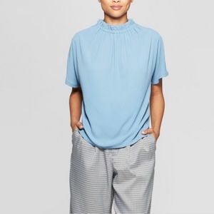 Short Sleeve Elastic Neck Blouse